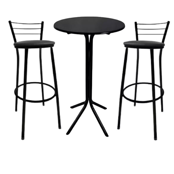 Jogo Mesa Bistrô Aço E Mdf E 2 Banquetas Cozinha Alta Bar