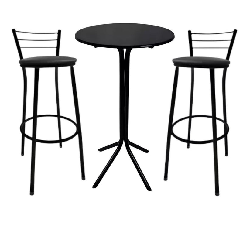 Jogo Mesa Bistrô Aço E Mdf E 2 Banquetas Cozinha Alta Bar