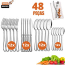 Jogo 48 Peças Talher em Aço Inox 12 Garfos 12 Colheres 12 Facas 12 Colheres Sobremesa Linha Premium