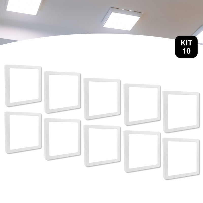 Kit 10 Painel Plafon Led Sobrepor 25w Quadrado Luz Forte