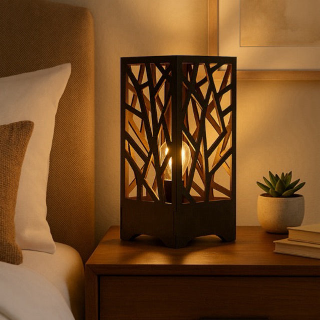 Abajur de Mesa Moderno Arabesco Luminária Cubo Sala Quarto Preto Com Tomada