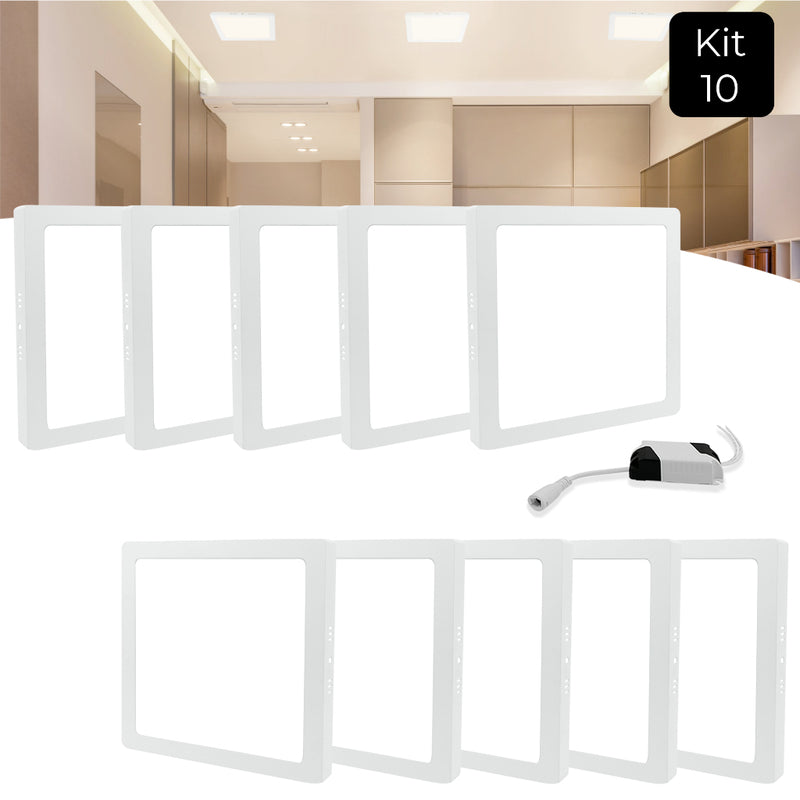 Kit 10 Painel Plafon Led Sobrepor 25w Quadrado Luz Forte