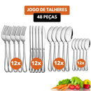 Jogo 48 Peças Talher em Aço Inox 12 Garfos 12 Colheres 12 Facas 12 Colheres Sobremesa Linha Premium