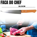 Kit para Churrasco Faca + Garfo + Chaira + Tábua com sulco e Alça de aço 100% Bambu