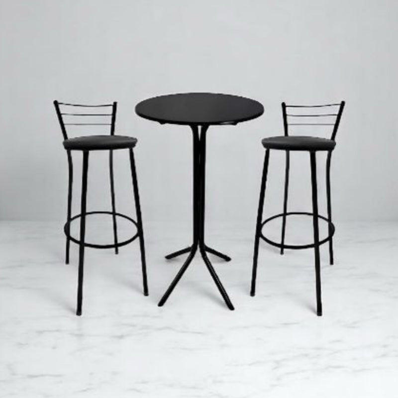 Jogo Mesa Bistrô Aço E Mdf E 2 Banquetas Cozinha Alta Bar