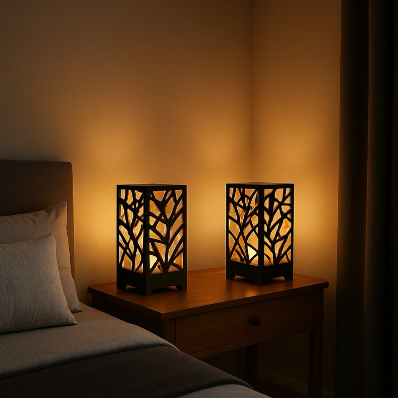 Abajur de Mesa Moderno Arabesco Luminária Cubo Sala Quarto Preto Com Tomada