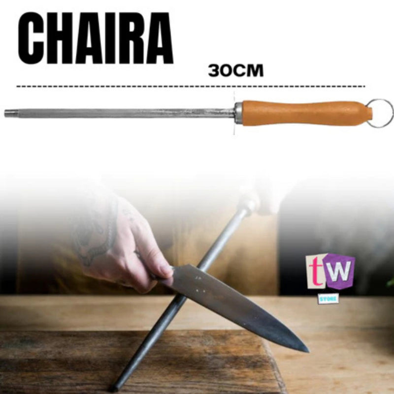 Kit para Churrasco Faca + Garfo + Chaira + Tábua com sulco e Alça de aço 100% Bambu