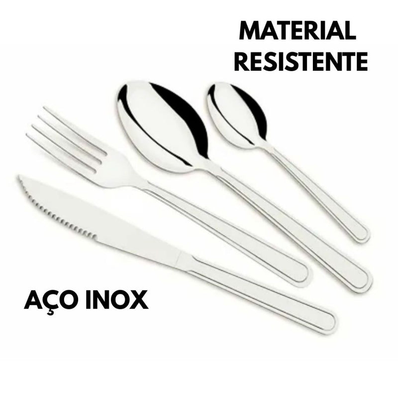 Jogo 48 Peças Talher em Aço Inox 12 Garfos 12 Colheres 12 Facas 12 Colheres Sobremesa Linha Premium