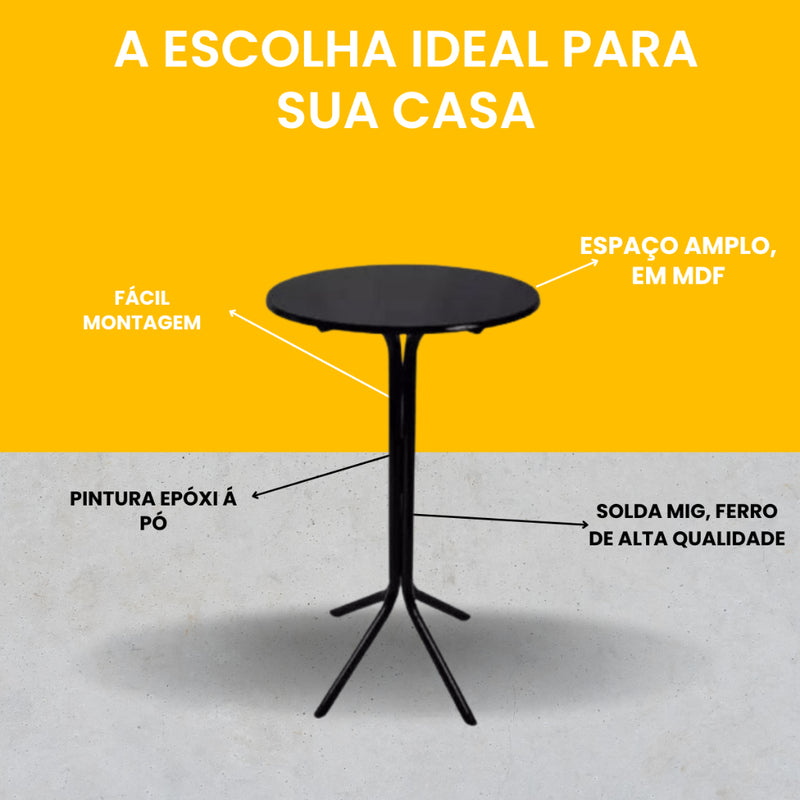 Jogo Mesa Bistrô Aço E Mdf E 2 Banquetas Cozinha Alta Bar