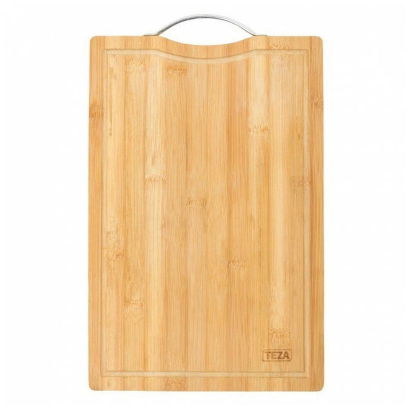 Kit para Churrasco Faca + Garfo + Chaira + Tábua com sulco e Alça de aço 100% Bambu