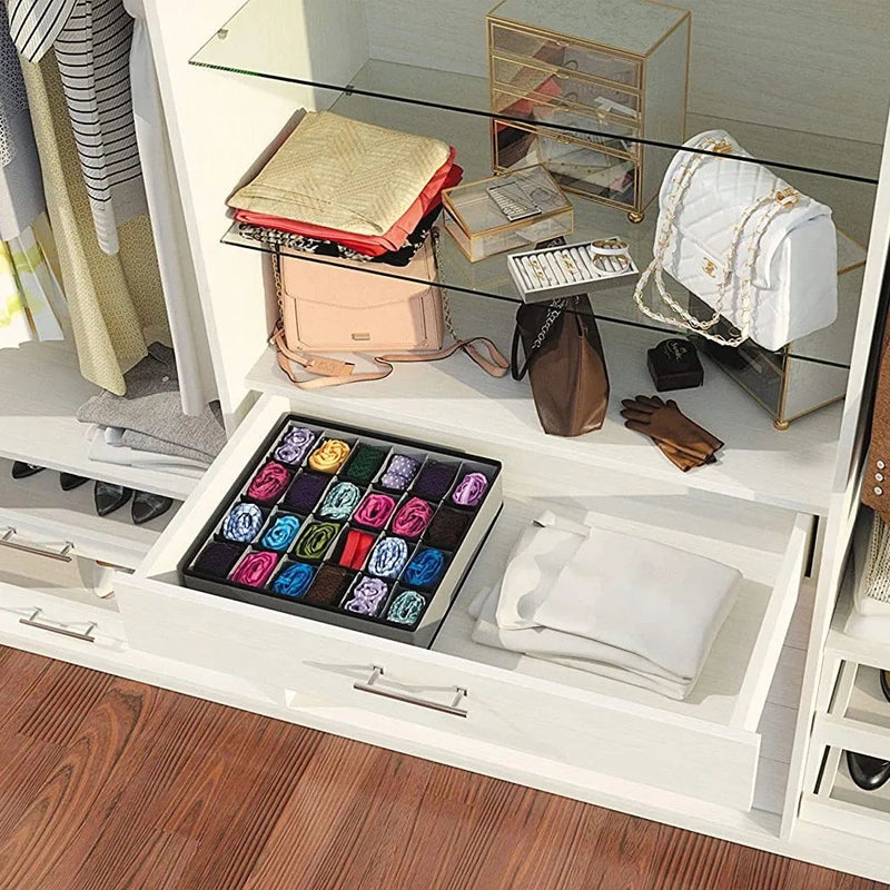 Organizador De Gaveta 33X30X10 24 Ou 12 Ou 6 Divisórias Dobrável Guarda Peças Intimas Sutiã Meias