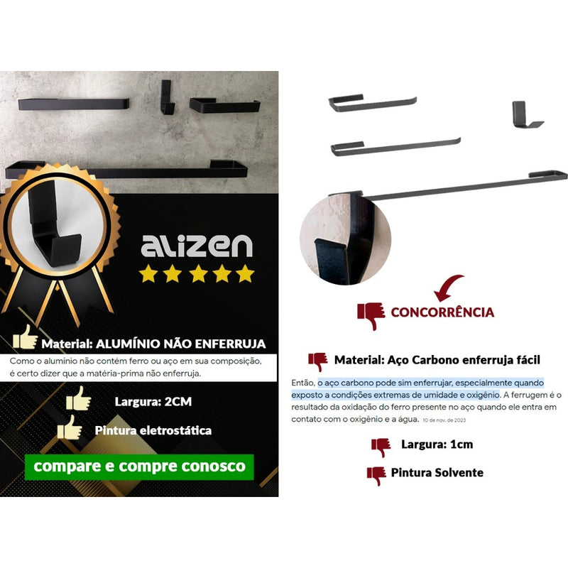 Kit De Banheiro Preto Com Ducha Higiênica - Porta Toalhas